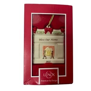 Lenox 2015 Bless Our Home Fireplace Porcelain Christmas Ornament 23022 New Box